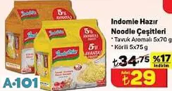INDOMİE HAZIR NOODLE ÇEŞİTLERİ TAVUK AROMALI 5X70 G/KÖRİLİ 5X75 G